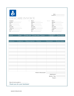 Free Download PDF Books, Daycare Monthly Invoice Template