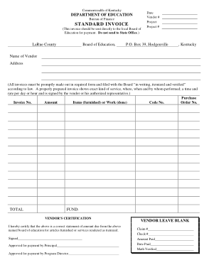 Free Download PDF Books, Standard Invoice of Kentucky Department of Education Template