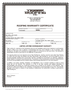 Free Download PDF Books, Tiger Roofing Warrenty Certificate Template