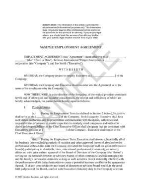 Free Download PDF Books, Executive Employment Agreement Free Sample Template