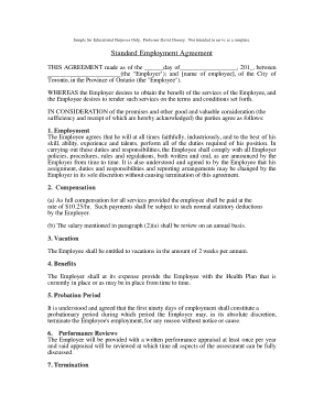 Free Download PDF Books, Standard Employment Agreement Sample Template
