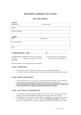 Free Download PDF Books, Employment Agreement Contract for Teacher Template