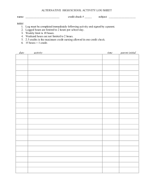 Free Download PDF Books, Alternative High School Activity Log Sheet Template