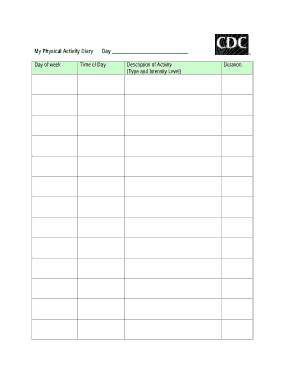 Free Download PDF Books, Physical Activity Log Template
