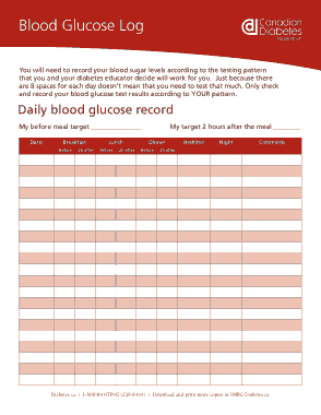 Free Download PDF Books, Daily Blood Glucose Record Log Template