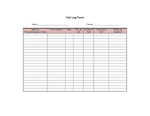 Free Download PDF Books, Call Log Form Template