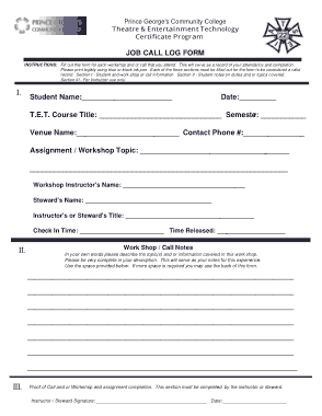 Free Download PDF Books, Job Call Log Form Template