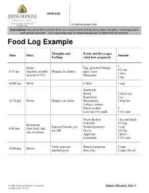 Free Download PDF Books, Example of Food Log Template