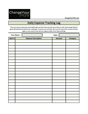 Free Download PDF Books, Daily Blank Expense Log Template