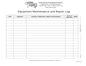 Free Download PDF Books, Equipment Maintenance Repair Log Sheet Template
