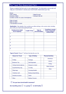Free Download PDF Books, Pre Travel Risk Assessment Form Template