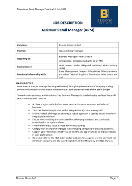 Free Download PDF Books, Retail Assistant Manager Job Description Template