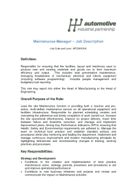Free Download PDF Books, Maintenance Manager Job Description Sample Template