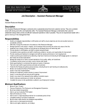 Free Download PDF Books, Restaurant Assistant Manager Job Description Template
