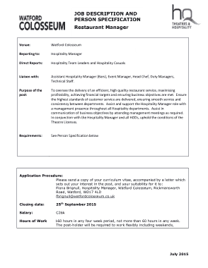 Free Download PDF Books, Restaurant Hospitality Manager Job Description Template