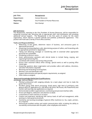 Free Download PDF Books, Receptionist Job Description Resume Template
