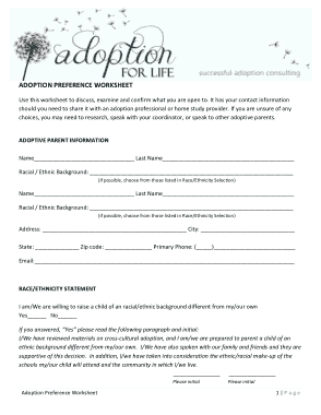 Free Download PDF Books, Adoption Preference Worksheet Template