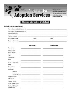 Free Download PDF Books, Adoption Services Information Worksheet Template