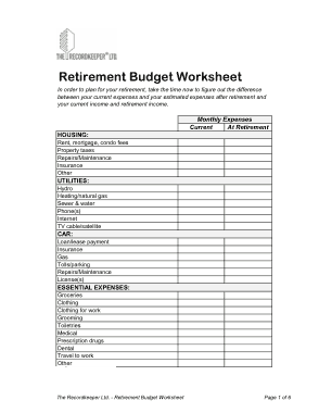 Free Download PDF Books, Retirement Budget Worksheet Excel Template