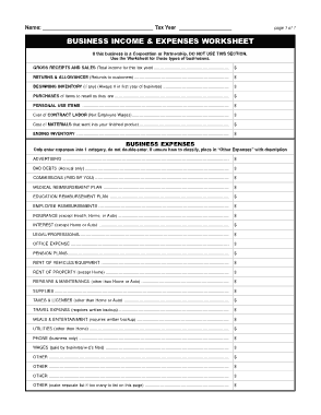 Free Download PDF Books, Business Income Expenses Worksheet Template