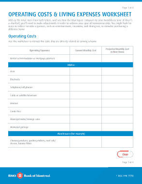 Free Download PDF Books, Operating Costs And Living Expenses Worksheet Sample Template