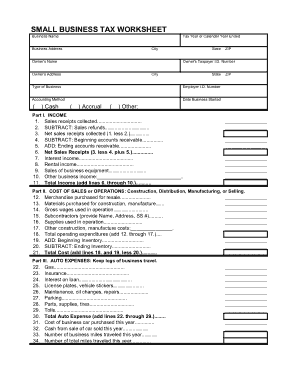 Free Download PDF Books, Small Business Tax Worksheet Sample Template