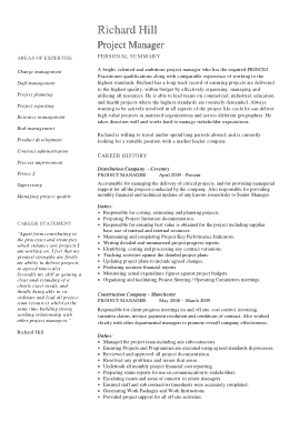 Free Download PDF Books, Project Management CV Sample Template