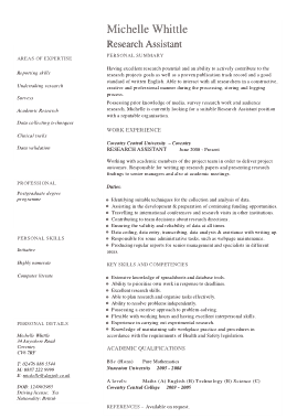 Free Download PDF Books, Research Assistant CV Template in Pdf