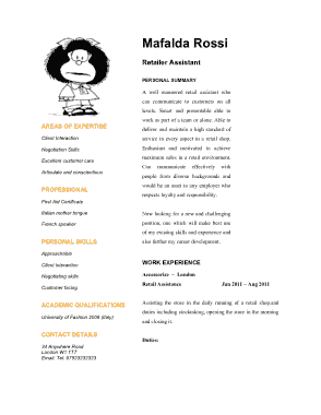 Free Download PDF Books, Retail Assistant CV Template
