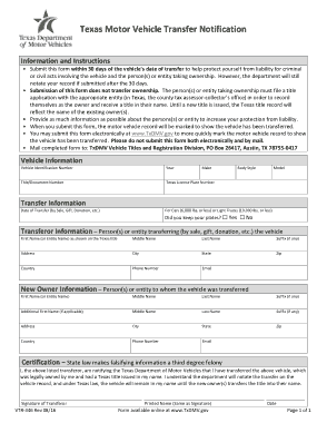 Free Download PDF Books, Texas Motor Vehicle Transfer Notification Form Template