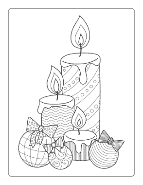 Free Download PDF Books, Christmas Candles Baubles Patterned Coloring Template