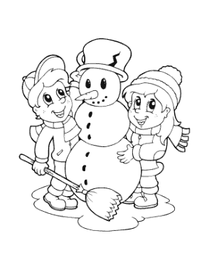 Free Download PDF Books, Christmas Children Build A Snowman Coloring Template