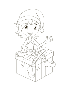 Free Download PDF Books, Christmas Cute Elf Gift Box Coloring Template