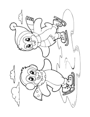 Free Download PDF Books, Christmas Cute Penguins Skating Coloring Template
