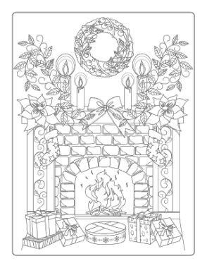 Free Download PDF Books, Christmas Fireside Gifts Wreath Candles Coloring Template