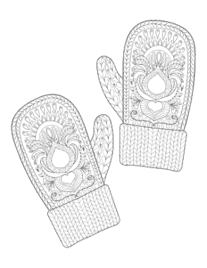 Free Download PDF Books, Christmas Patterned Winter Mittens Coloring Template