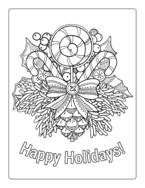 Free Download PDF Books, Christmas Pinecone Candy Fir Berries Holly Coloring Template