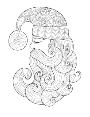 Free Download PDF Books, Christmas Santa Claus Swirly Beard Decorative Hat Coloring Template