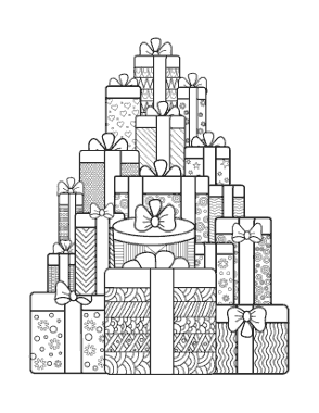 Free Download PDF Books, Christmas Stack Of Gifts Intricate Patterns Coloring Template