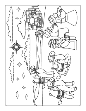 Free Download PDF Books, Christmas Three Kings Camels Gifts Shining Star Coloring Template