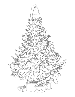 Free Download PDF Books, Christmas Tree Decorated Santa Hat Gifts Coloring Template