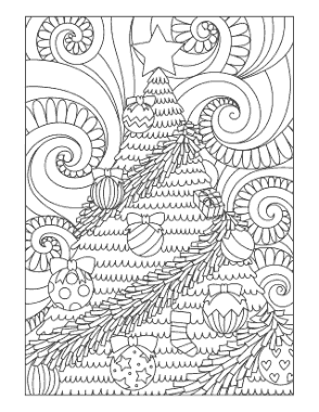 Free Download PDF Books, Christmas Tree Decorated Tree Swirly Background For Adults Coloring Template