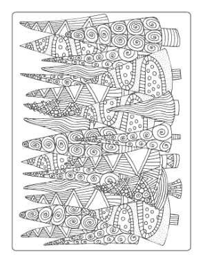Free Download PDF Books, Christmas Trees Doodle Coloring Template