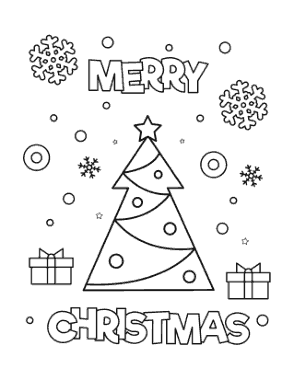 Free Download PDF Books, Merry Christmas Tree Star Snowflakes Coloring Template