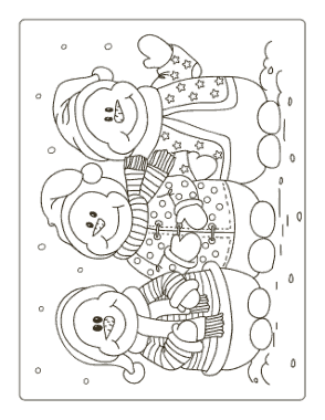 Free Download PDF Books, Snowman Three Snowmen Jackets Hats Snowing Coloring Template