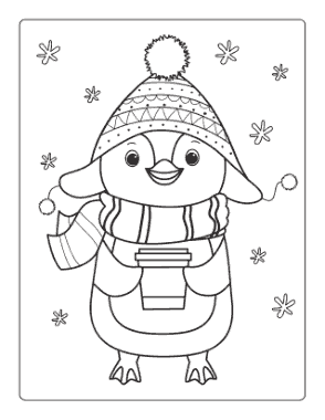 Free Download PDF Books, Winter Cute Penguin With Hot Drink Coloring Template