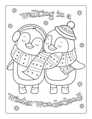 Free Download PDF Books, Winter Cute Winter Penguins In Love Coloring Template