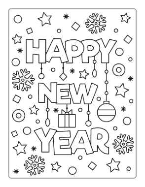 Free Download PDF Books, Winter Happy New Year Coloring Template