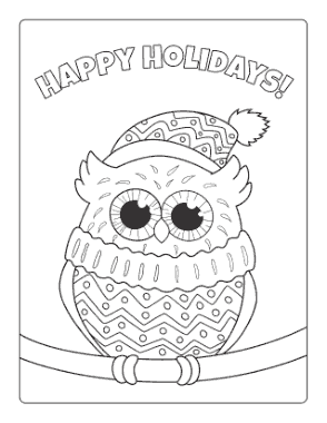 Free Download PDF Books, Winter Owl Hat Happy Holidays Coloring Template