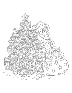 Free Download PDF Books, Christmas Decorated Tree Santa Delivering Gifts Free Coloring Template